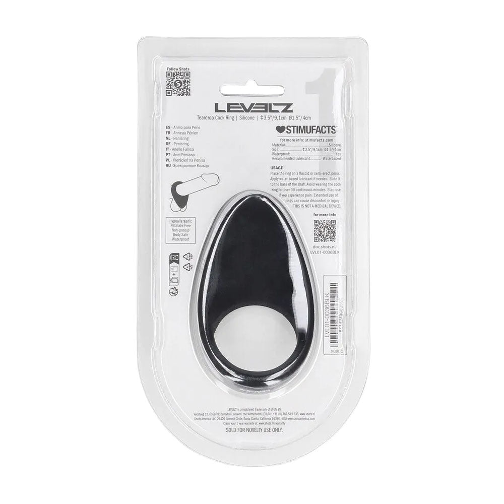 LEVELZ Teardrop Silicone Cock Ring - Black - Black Cock Ring - Silk and Sin