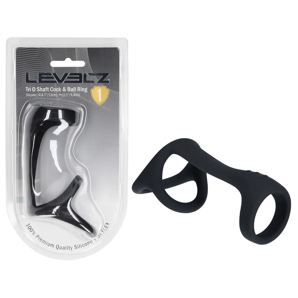 LEVELZ Tri O Silicone Shaft Cock & Ball Ring - Black Cock & Balls Ring - Silk and Sin