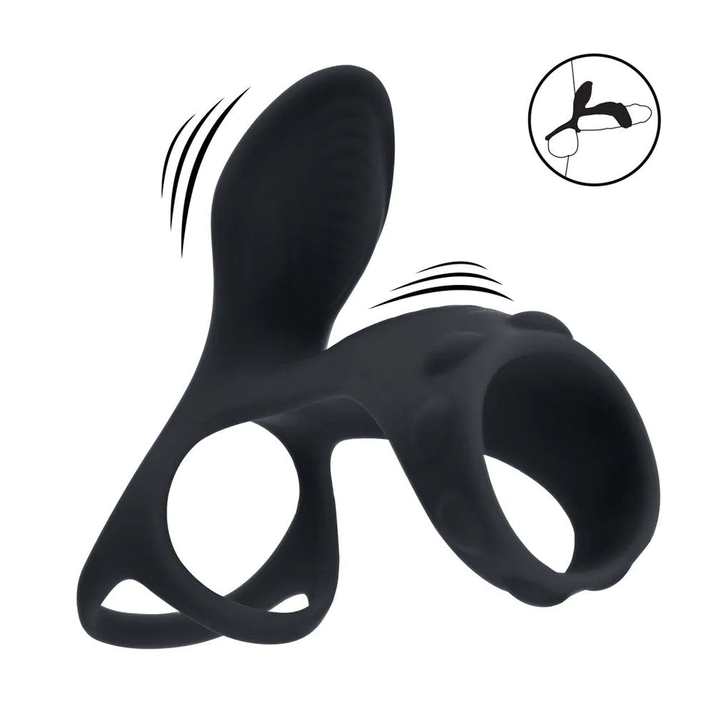 LEVELZ Vibrating Cock & Ball Ring with Shaft Loop - Black USB Rechargeable Vibrating Cock & Ball Rings - Silk and Sin
