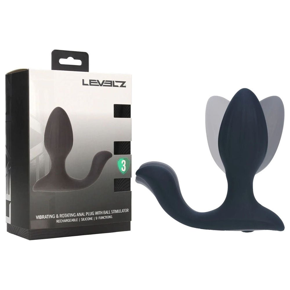 LEVELZ Vibrating & Rotating Anal Plug with Ball Stimulator - Black 10.7 cm USB Rechargeable Vibrating Butt Plug - Silk and Sin