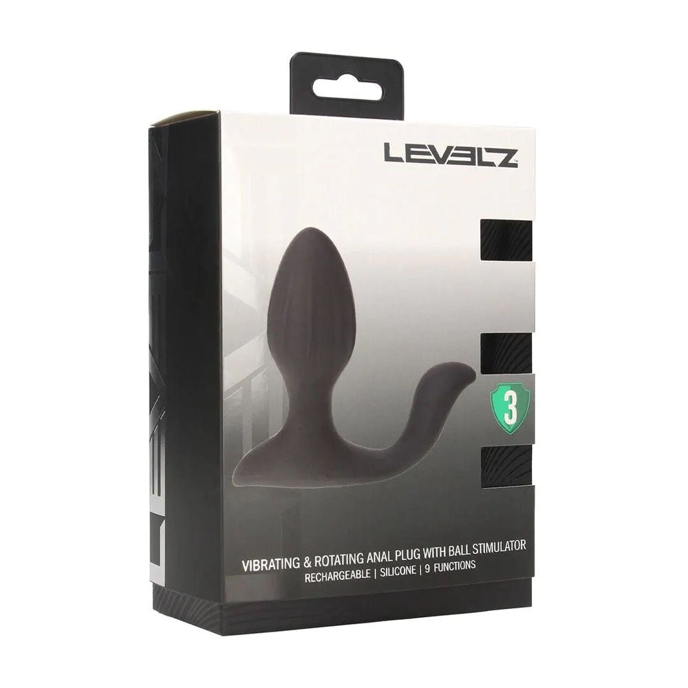 LEVELZ Vibrating & Rotating Anal Plug with Ball Stimulator - Black 10.7 cm USB Rechargeable Vibrating Butt Plug - Silk and Sin