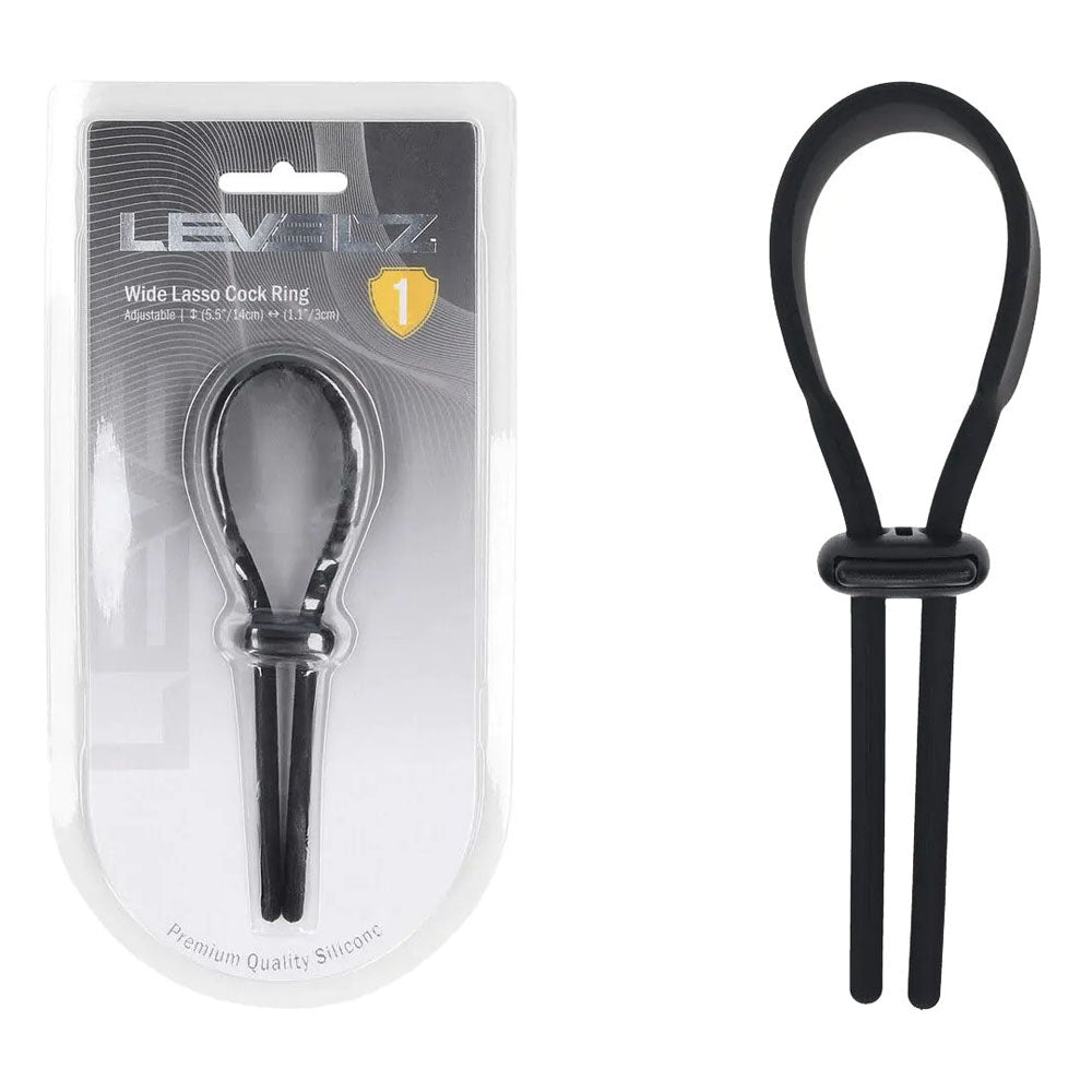 LEVELZ Wide Adjustable Silicone Lasso Cock Ring - Black Adjustable Cock Ring - Silk and Sin