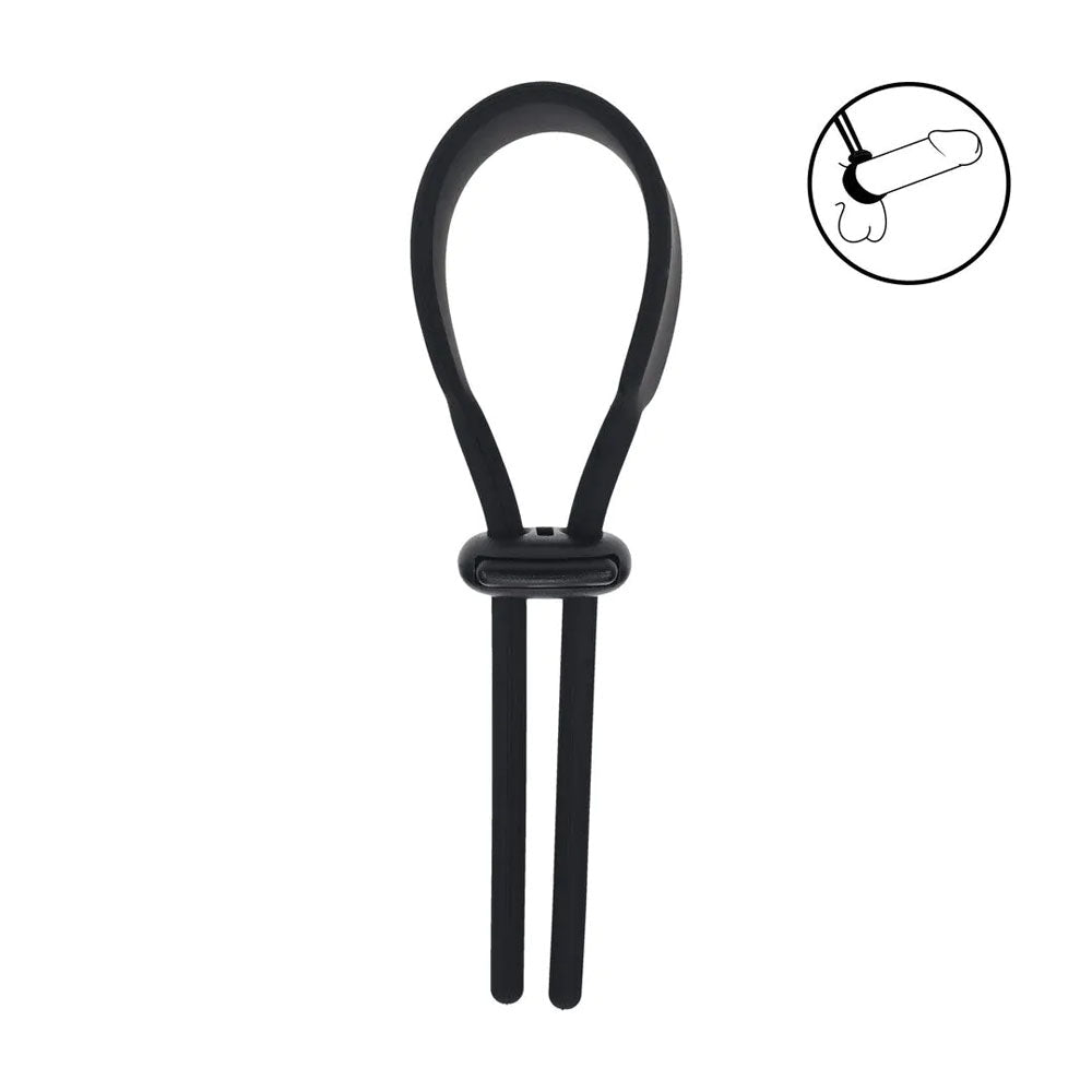 LEVELZ Wide Adjustable Silicone Lasso Cock Ring - Black Adjustable Cock Ring - Silk and Sin