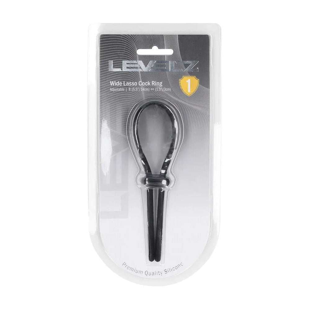 LEVELZ Wide Adjustable Silicone Lasso Cock Ring - Black Adjustable Cock Ring - Silk and Sin