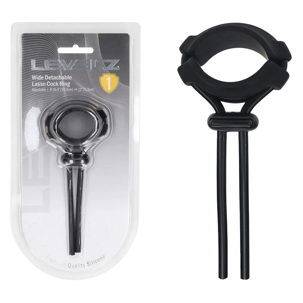 LEVELZ Wide Detachable Lasso Cock Ring - Black - Black Adjustable Cock Ring - Silk and Sin