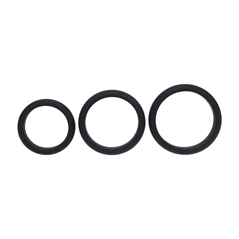 LEVELZ Wide O Silicone Cock Ring Set of 3 - L/XL/2X - Black Cock Rings - Set of 3 Sizes - Silk and Sin