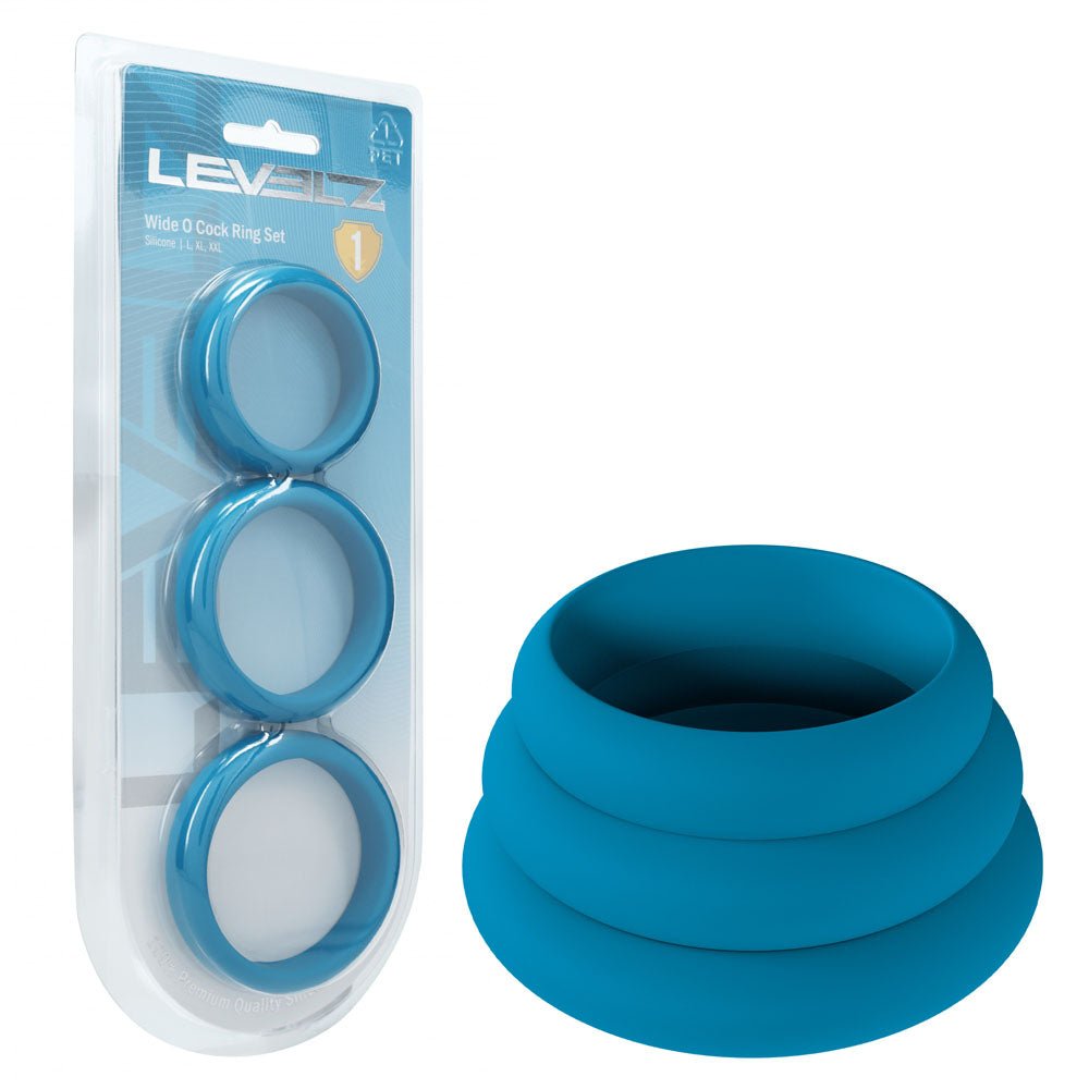 LEVELZ Wide O Silicone Cock Ring Set of 3 - L/XL/2X - Teal Cock Rings - Set of 3 Sizes - Silk and Sin