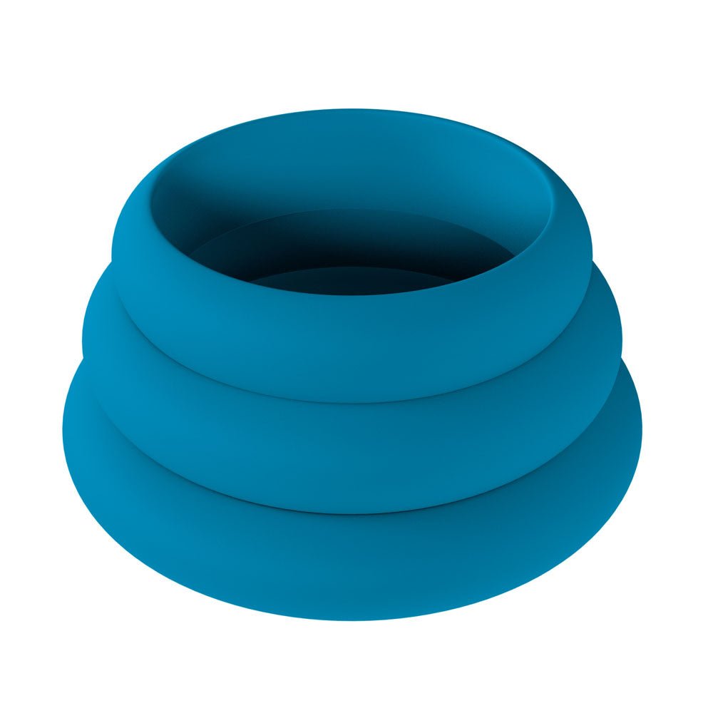 LEVELZ Wide O Silicone Cock Ring Set of 3 - L/XL/2X - Teal Cock Rings - Set of 3 Sizes - Silk and Sin