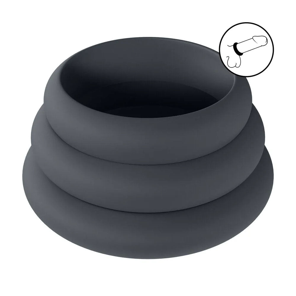 LEVELZ Wide O Silicone Cock Ring Set of 3 - S/M/L - Black Cock Rings - Set of 3 Sizes - Silk and Sin