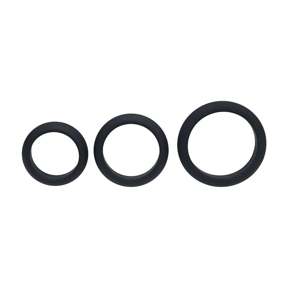 LEVELZ Wide O Silicone Cock Ring Set of 3 - S/M/L - Black Cock Rings - Set of 3 Sizes - Silk and Sin
