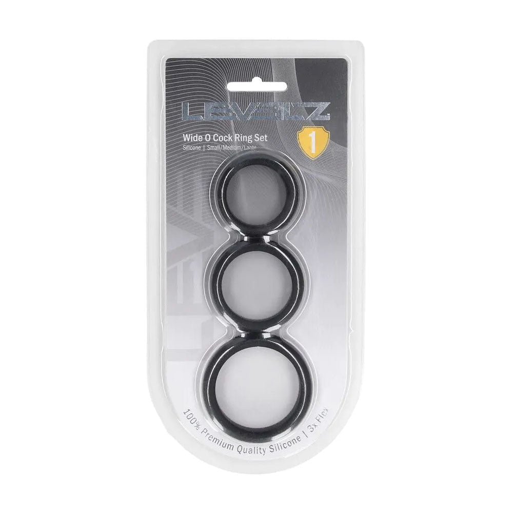 LEVELZ Wide O Silicone Cock Ring Set of 3 - S/M/L - Black Cock Rings - Set of 3 Sizes - Silk and Sin