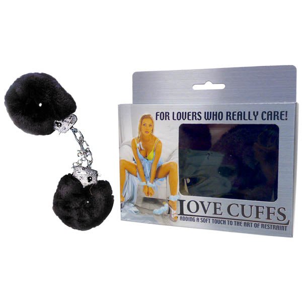 Love Cuffs - Black Fluffy Hand Cuffs - Silk and Sin