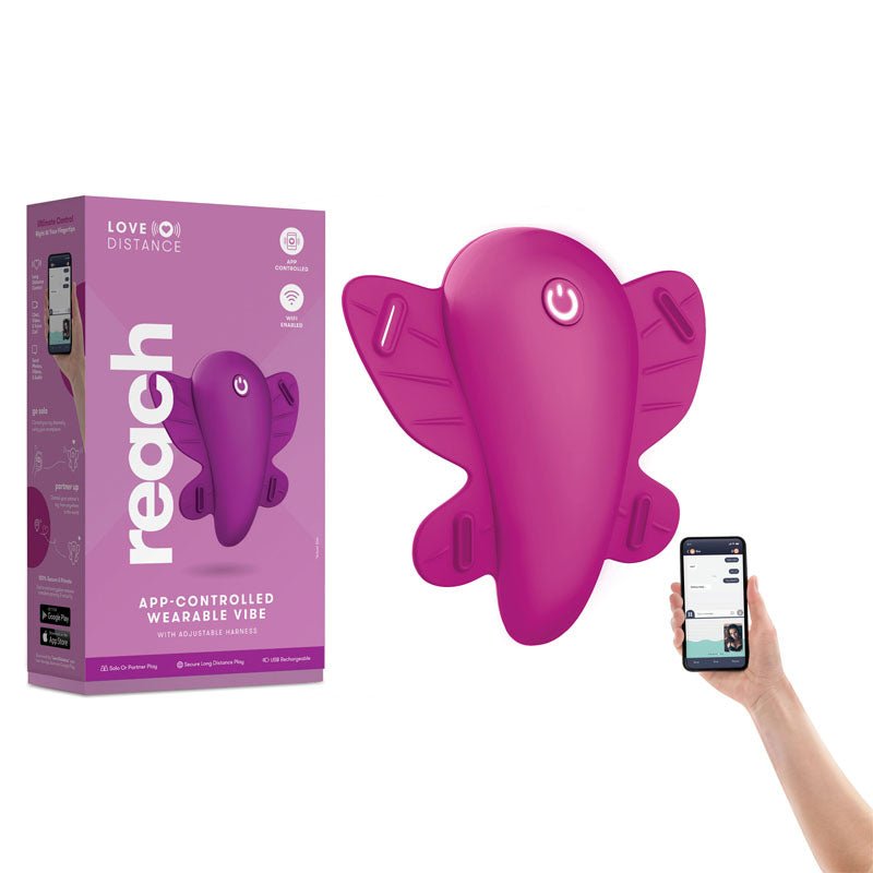 Love Distance REACH - Rose Rechargeable Strap-On Stimulator with App Control - Silk and Sin
