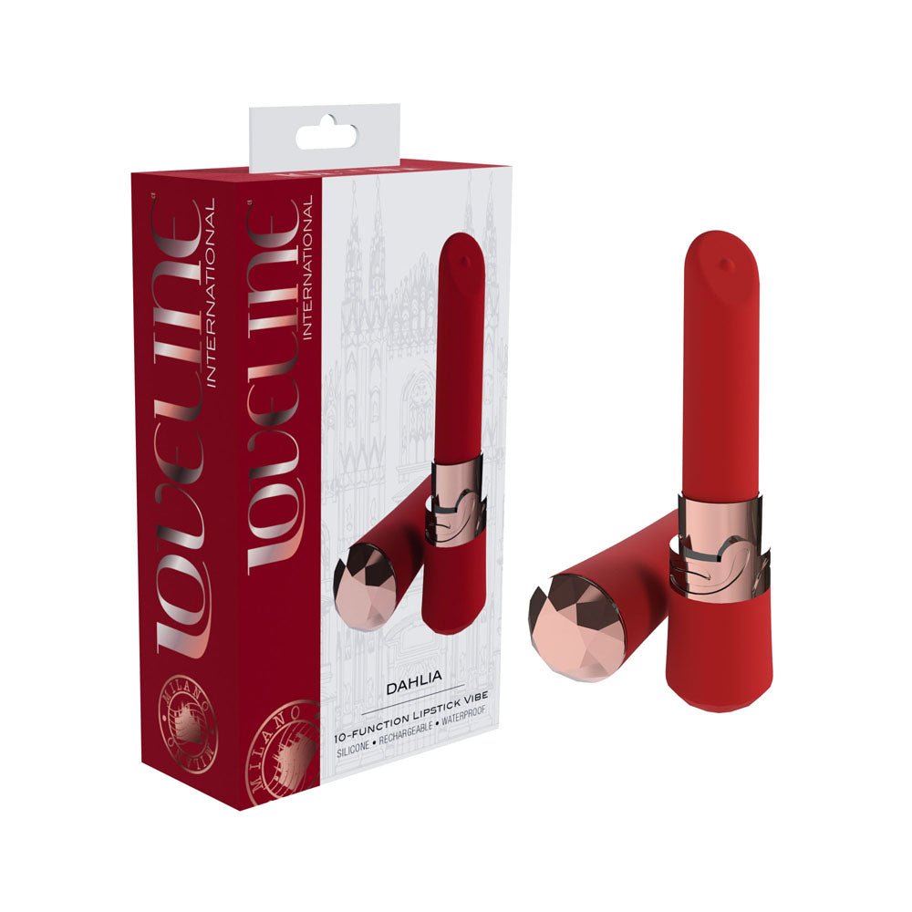 LOVELINE Dahlia - Red - Red 12.5 cm USB Rechargeable Lipstick Vibrator - Silk and Sin