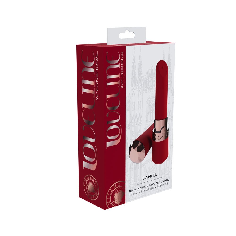 LOVELINE Dahlia - Red - Red 12.5 cm USB Rechargeable Lipstick Vibrator - Silk and Sin