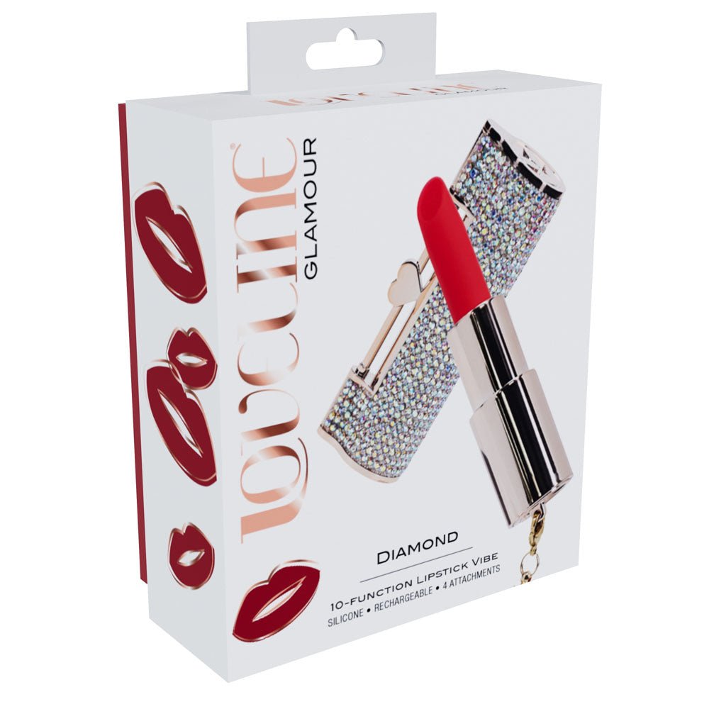 LOVELINE Diamond - Red - Red 8.3 cm USB Rechargeable Lipstick Vibrator - silkandsin