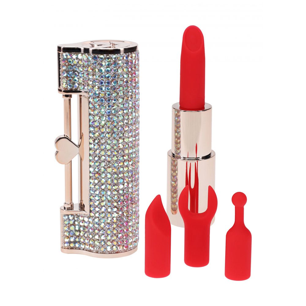 LOVELINE Diamond - Red - Red 8.3 cm USB Rechargeable Lipstick Vibrator - silkandsin