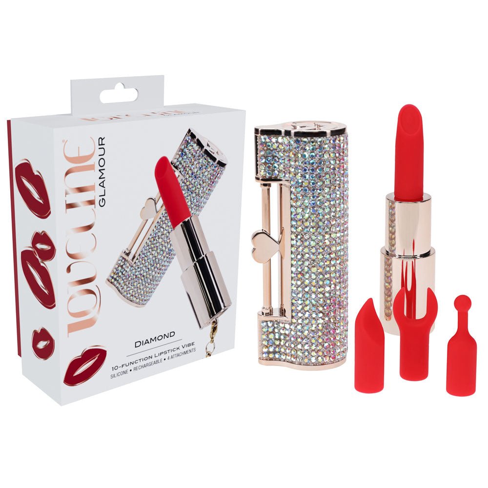 LOVELINE Diamond - Red - Red 8.3 cm USB Rechargeable Lipstick Vibrator - silkandsin