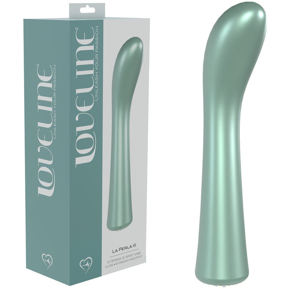 LOVELINE La Perla III - Green - Pearlescent Green 19.2 cm USB Rechargeable Vibrator - Silk and Sin