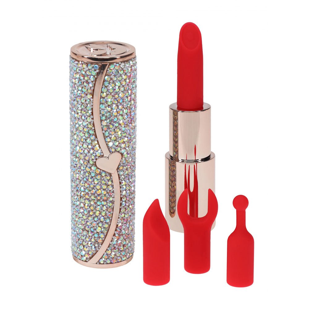 LOVELINE Sparkle - Red 8.3 cm USB Rechargeable Lipstick Vibrator - silkandsin