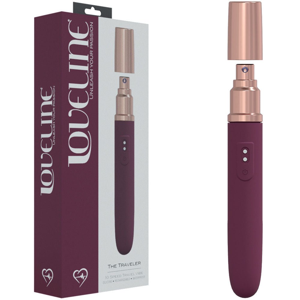 LOVELINE The Traveler - Burgundy - Burgundy 17.6 cm USB Rechargeable Vibrator with Lube Applicator - Silk and Sin