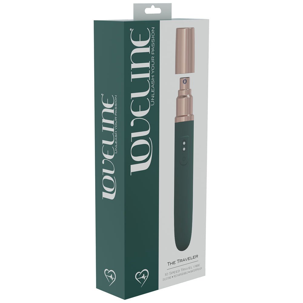 LOVELINE The Traveler - Green - Green 17.6 cm USB Rechargeable Vibrator with Lube Applicator - Silk and Sin