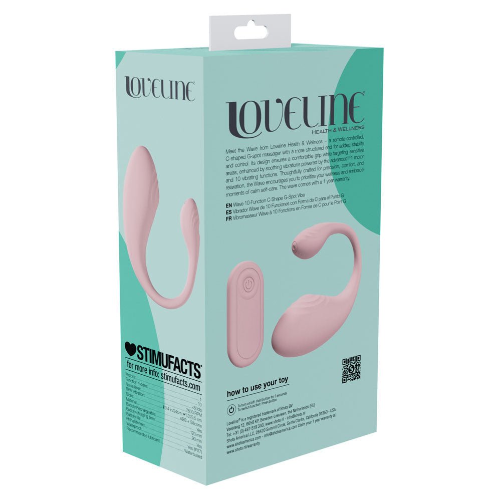 LOVELINE Wave - Pink USB Rechargeable C-Shaped Vibrator with Remote - Silk and Sin