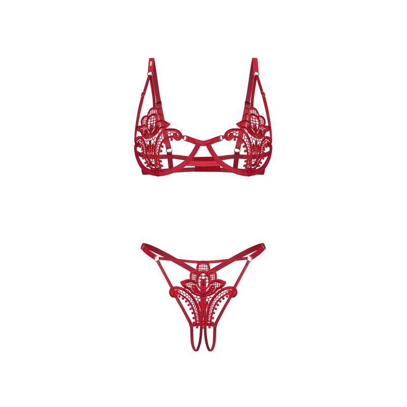 Luise Sublim 2 Pc Bra Panty Crotchless Set Red - Silk and Sin