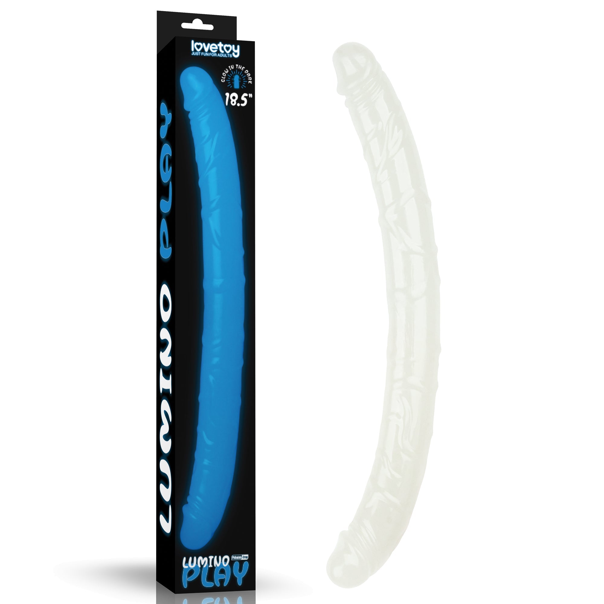 Lumino Play 18.5'' Double Dildo - Glow in the Dark Blue 47 cm Double Dong - Silk and Sin