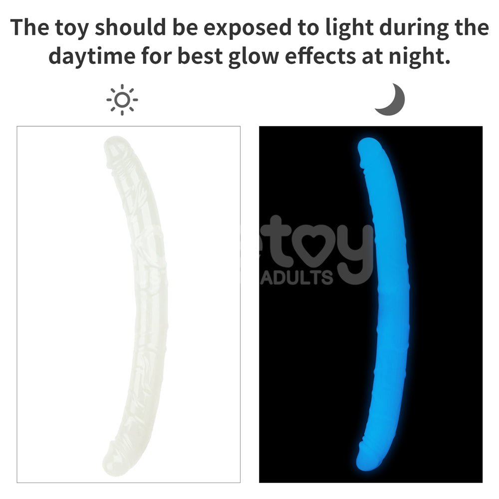 Lumino Play 18.5'' Double Dildo - Glow in the Dark Blue 47 cm Double Dong - Silk and Sin