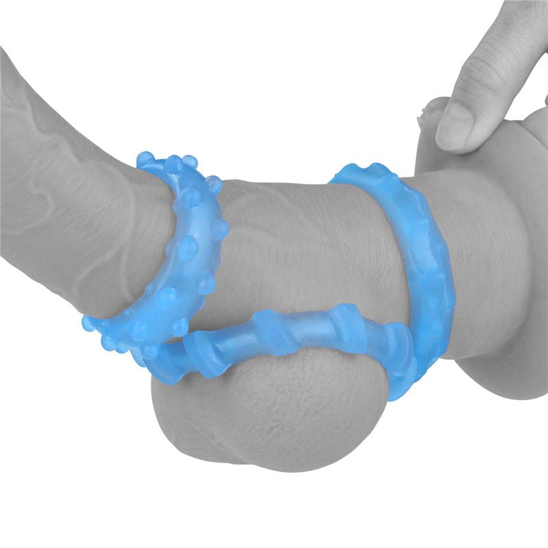 Lumino Play Penis Rings 3 Pack - Glow in the Dark Blue Cock Rings - Set of 3 - Silk and Sin