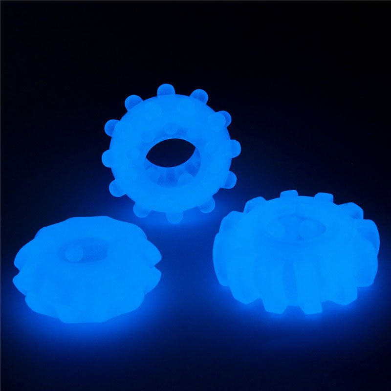Lumino Play Penis Rings 3 Pack - Glow in the Dark Blue Cock Rings - Set of 3 - Silk and Sin
