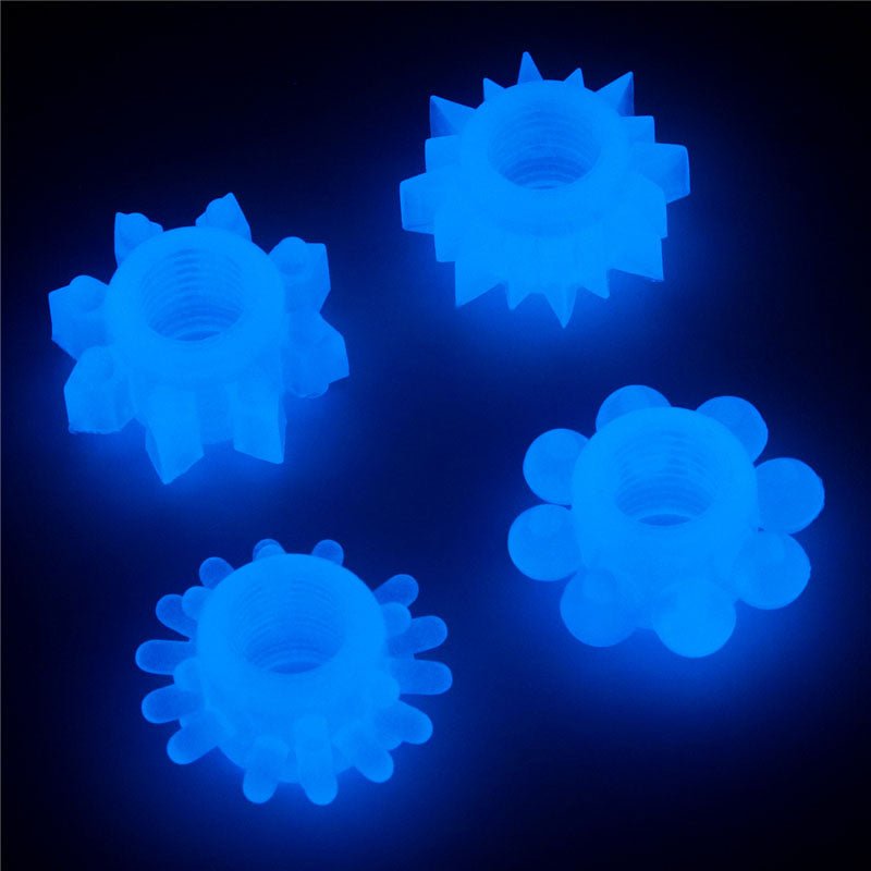 Lumino Play Penis Rings 4 Pack - Glow in the Dark Blue Cock Rings - Set of 4 - Silk and Sin