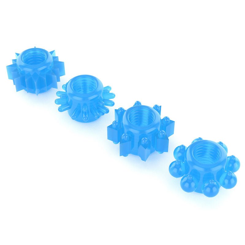 Lumino Play Penis Rings 4 Pack - Glow in the Dark Blue Cock Rings - Set of 4 - Silk and Sin