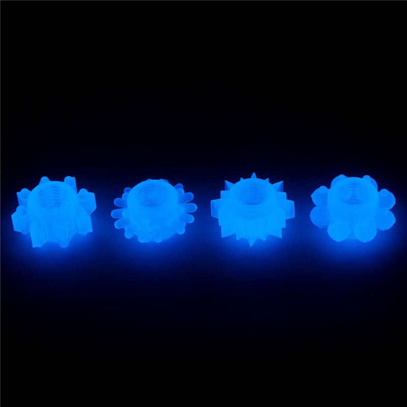 Lumino Play Penis Rings 4 Pack - Glow in the Dark Blue Cock Rings - Set of 4 - Silk and Sin