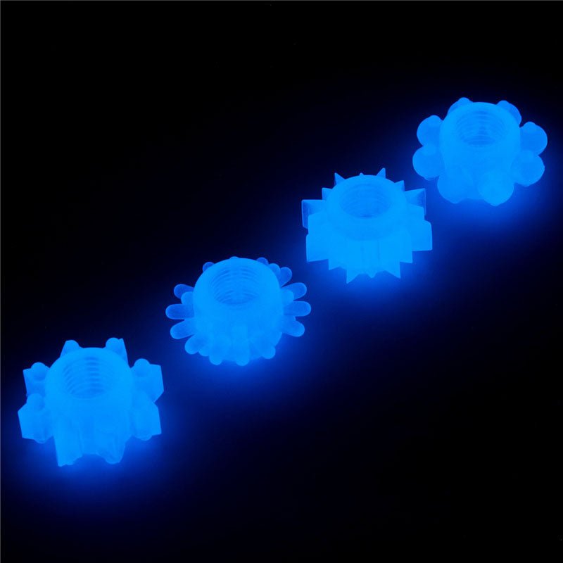 Lumino Play Penis Rings 4 Pack - Glow in the Dark Blue Cock Rings - Set of 4 - Silk and Sin