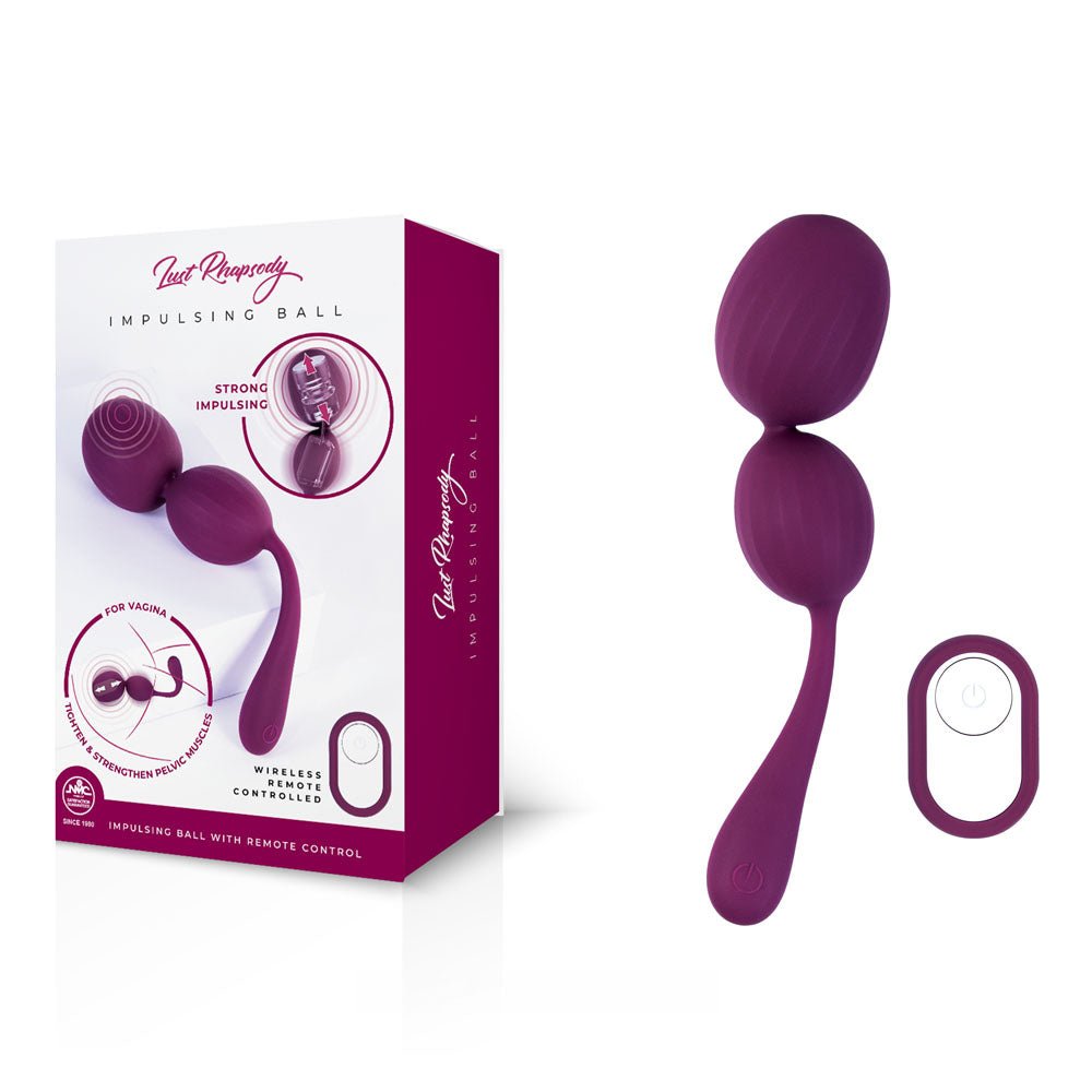 Lust Rhapsody Impulsing Ball - Purple USB Rechargeable Impulsing Kegel Balls with Wireless Remote - Silk and Sin
