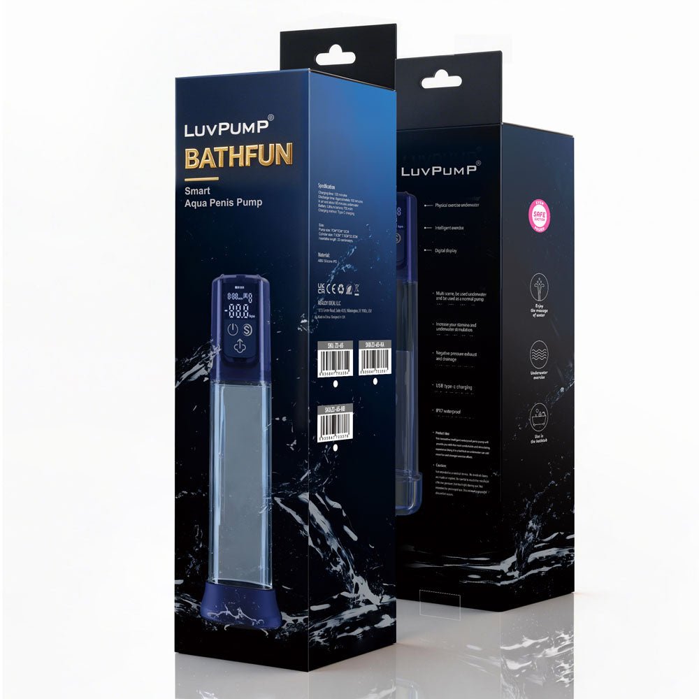 LuvPump Bathfun Smart Aqua Penis Pump - Blue USB - C Rechargeable Waterproof Automatic Penis Pump - silkandsin