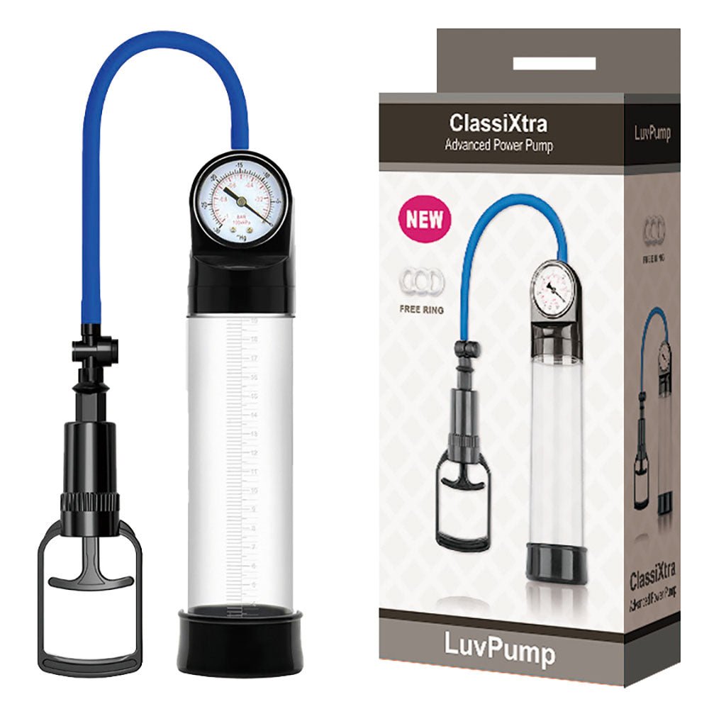 LuvPump ClassiXtra Advanced Power Pump - Clear Penis Pump with Pressure Gauge - silkandsin