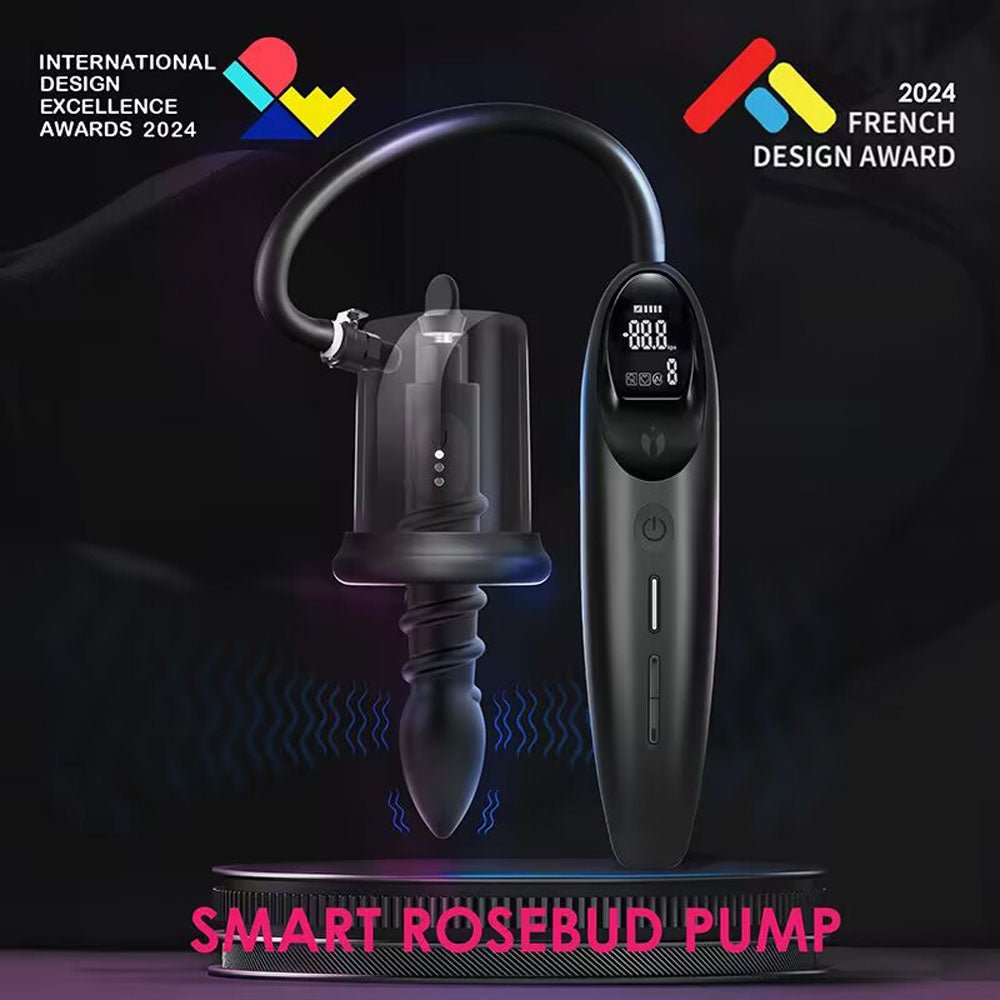 LuvPump RosCup Pro Smart Rosebud Pump - Black USB Rechargeable Anal Pump with Vibrating Probe - silkandsin