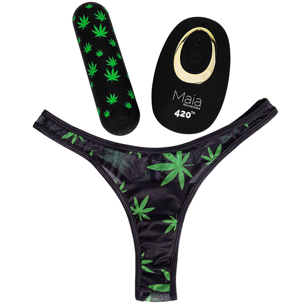 Maia DATE NIGHT 420 PANTY VIBE - L/XL - Black L/XL 420 Panty with Black USB Rechargeable Bullet & Remote - silkandsin