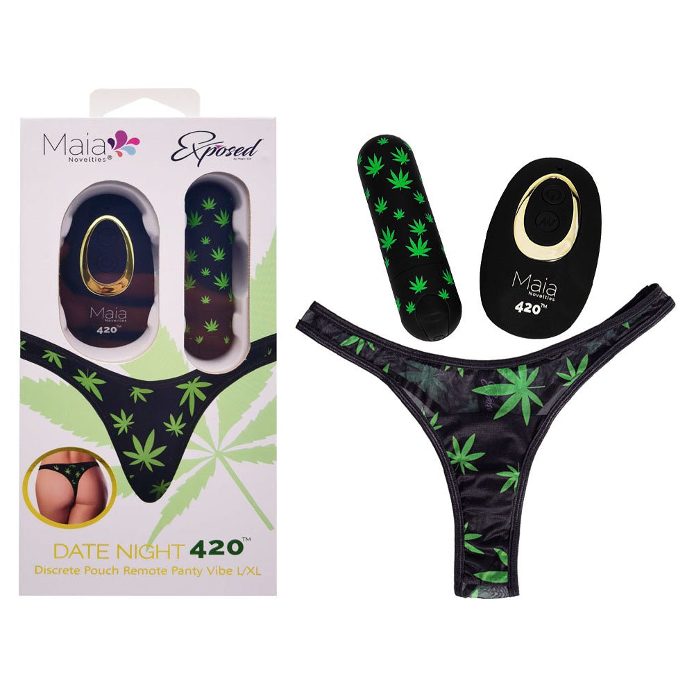 Maia DATE NIGHT 420 PANTY VIBE - L/XL - Black L/XL 420 Panty with Black USB Rechargeable Bullet & Remote - silkandsin