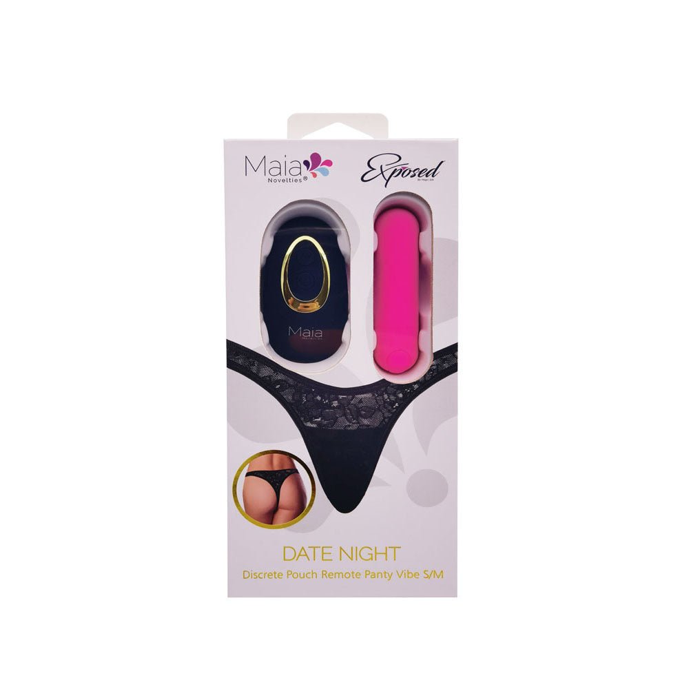 Maia DATE NIGHT PANTY VIBE - S/M - Black S/M Panty with Pink USB Rechargeable Bullet & Remote - silkandsin