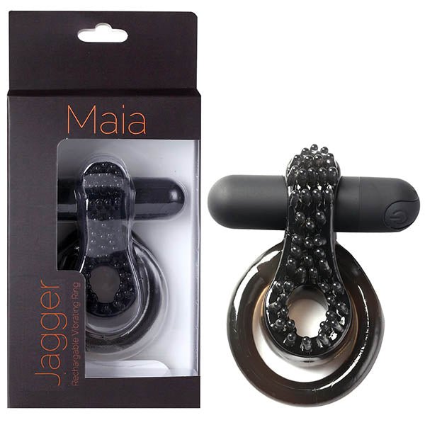 Maia Jagger - Black USB Rechargeable Vibrating Cock & Ball Ring - Silk and Sin