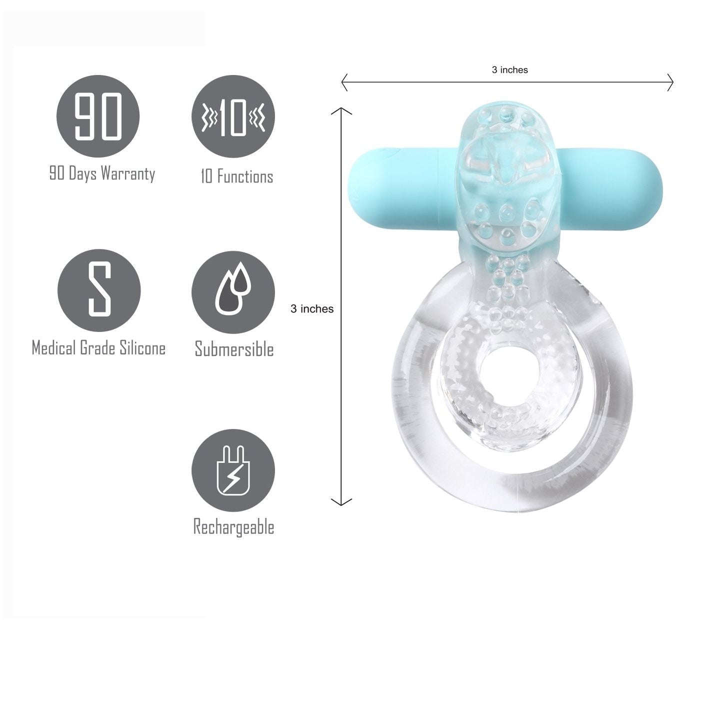 Maia Jayden - Clear/Blue USB Rechargeable Vibrating Cock & Ball Rings - Silk and Sin