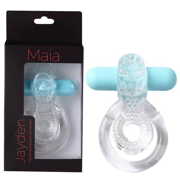 Maia Jayden - Clear/Blue USB Rechargeable Vibrating Cock & Ball Rings - Silk and Sin