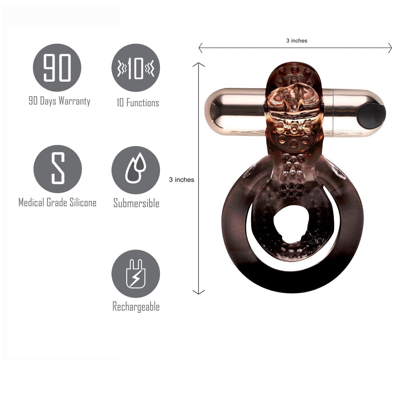 Maia Jayden - Rose Gold USB Rechargeable Vibrating Cock & Ball Rings - Silk and Sin