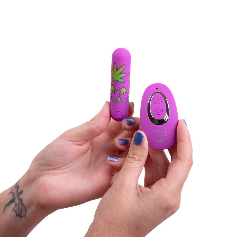 Maia JESSI 420 Remote - Purple 7.6 cm USB Rechargeable Bullet with Wireless Remote - silkandsin