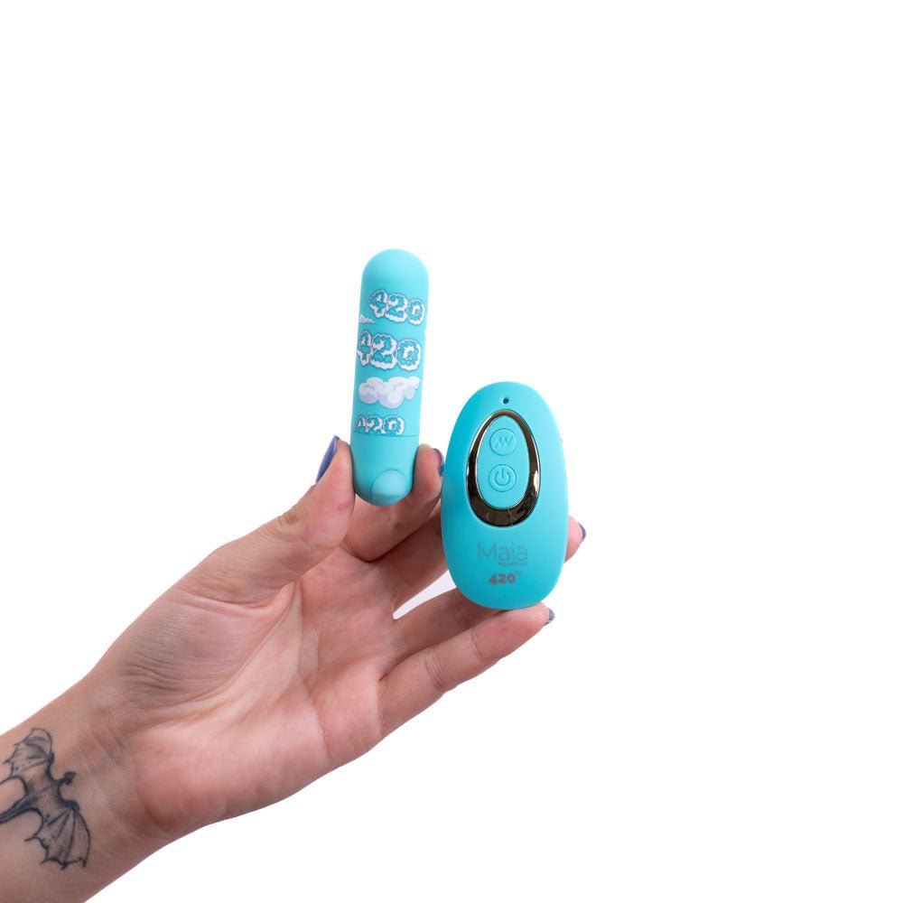 Maia JESSI 420 Remote - Sky Blue 7.6 cm USB Rechargeable Bullet with Wireless Remote - silkandsin