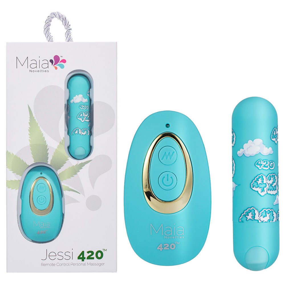 Maia JESSI 420 Remote - Sky Blue 7.6 cm USB Rechargeable Bullet with Wireless Remote - silkandsin